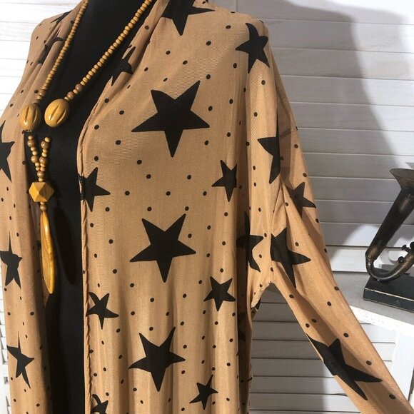 Forever 21 Star Print Chiffon Duster Cardigan Beige Medium - Picture 6 of 9